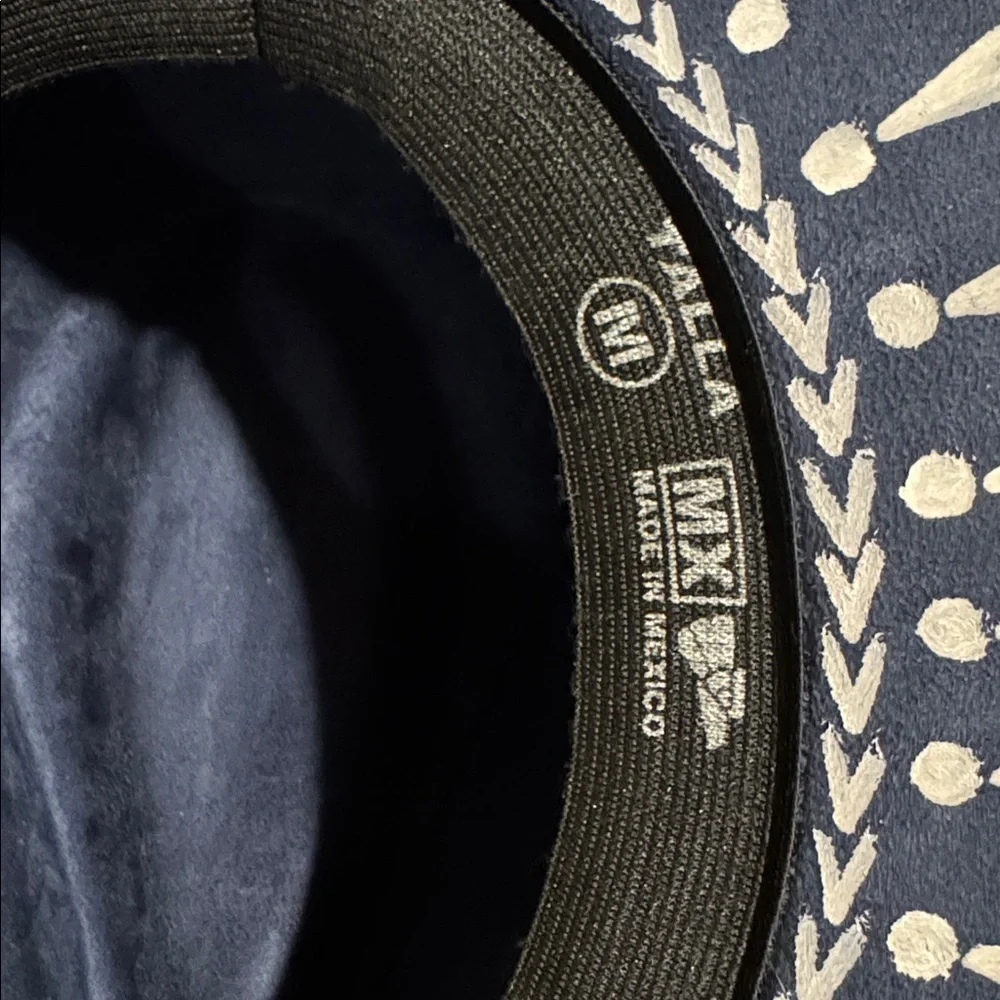 Made in Mexico Hand-Painted Navy Blue Fedora with White Details